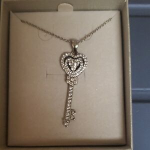 Lab-Created White Sapphire Heart-Top Key Pendant in Sterling Silver